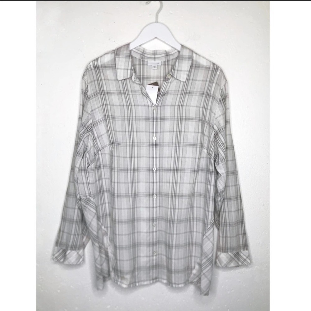 J Jill Plaid Top Cotton Button Up Shirt Collar Lightweight Plus Size 2X